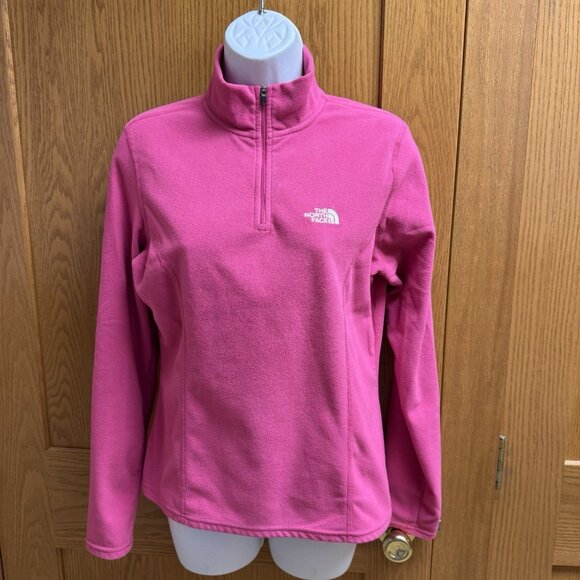 Women's The North Face TKA 100 Hot Pink Fleece 1/4 Zip Pullover Jacket Top - Sm - Picture 1 of 4